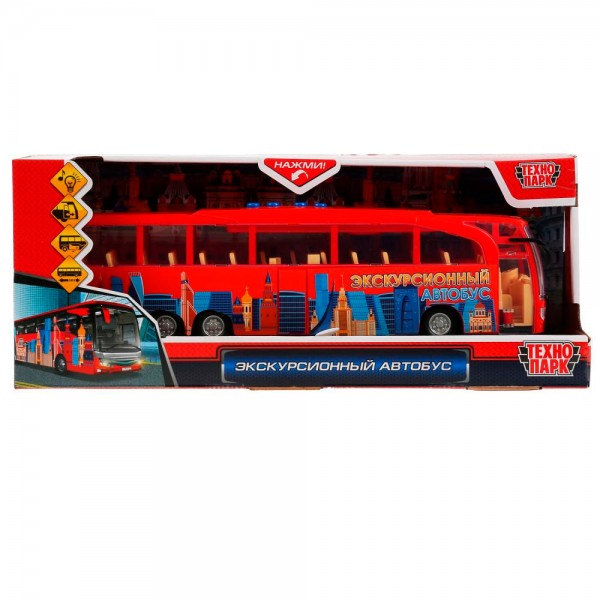 Модель BUSTOUR-30PL-RD Экскурсионный автобус красный Технопарк  в коробке