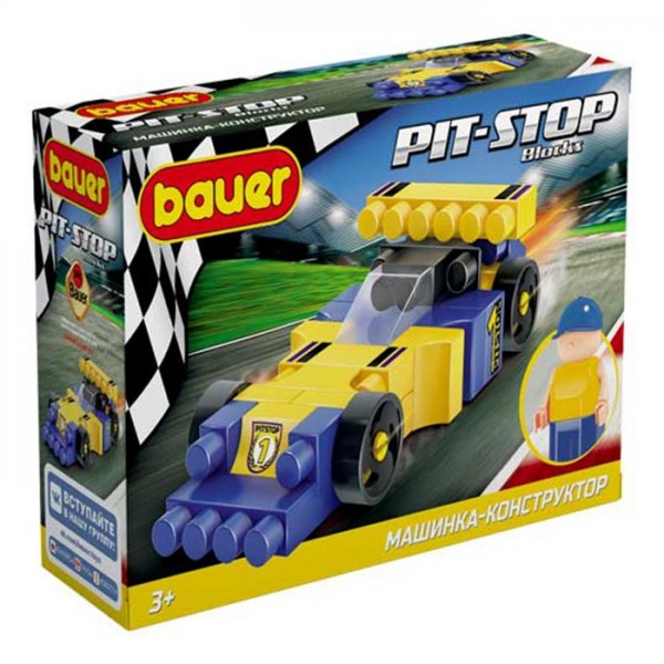 Конструктор Bauer 814 Гоночная машина в коробке Pit Stop" (цвет синий, жёлтый)"