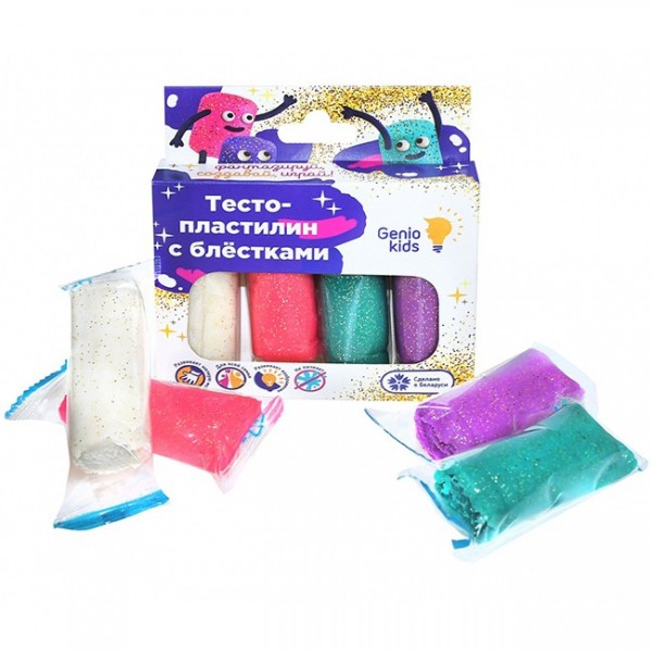 Набор ДТ Тесто пластилин 4 цвета с блестками ТА1087 /Genio Kids