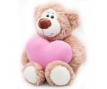 Мягкая игрушка Медведь Двейн малый со средним  флисовым сердцем цикламен 32/45 см 0924232S-48