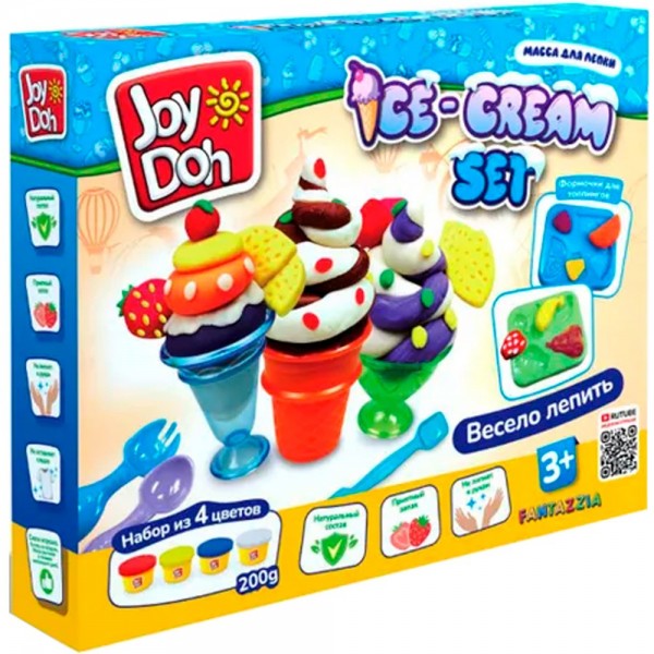 Набор для творчества Масса для лепки Joy Doh набор ICE-CREAM STATION - МОРОЖЕНИЦА, фабрика мороженого, 13 аксессуаров, 4 баночки с тестом ICES-200 pot/6/